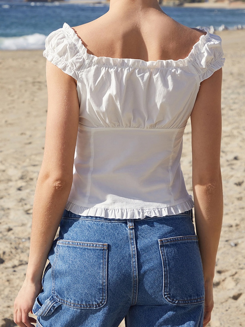 Brandy Melville White Ruffled Button-Up Corset Top - Picture 2 of 4